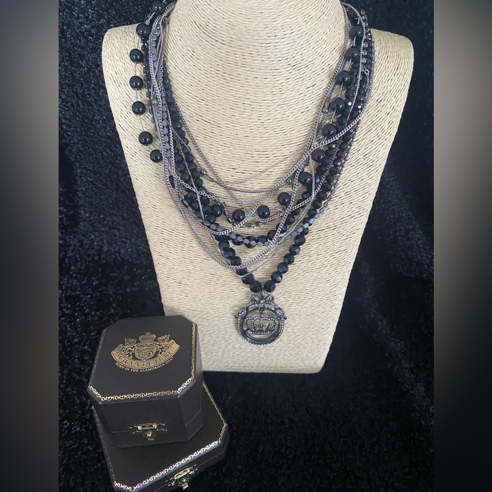 Authentic JUICY COUTURE Multi Chain Rhinestone Crown Necklace or Choker